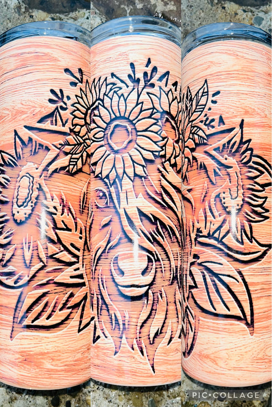 Wood Grain Highland Cow Tumbler