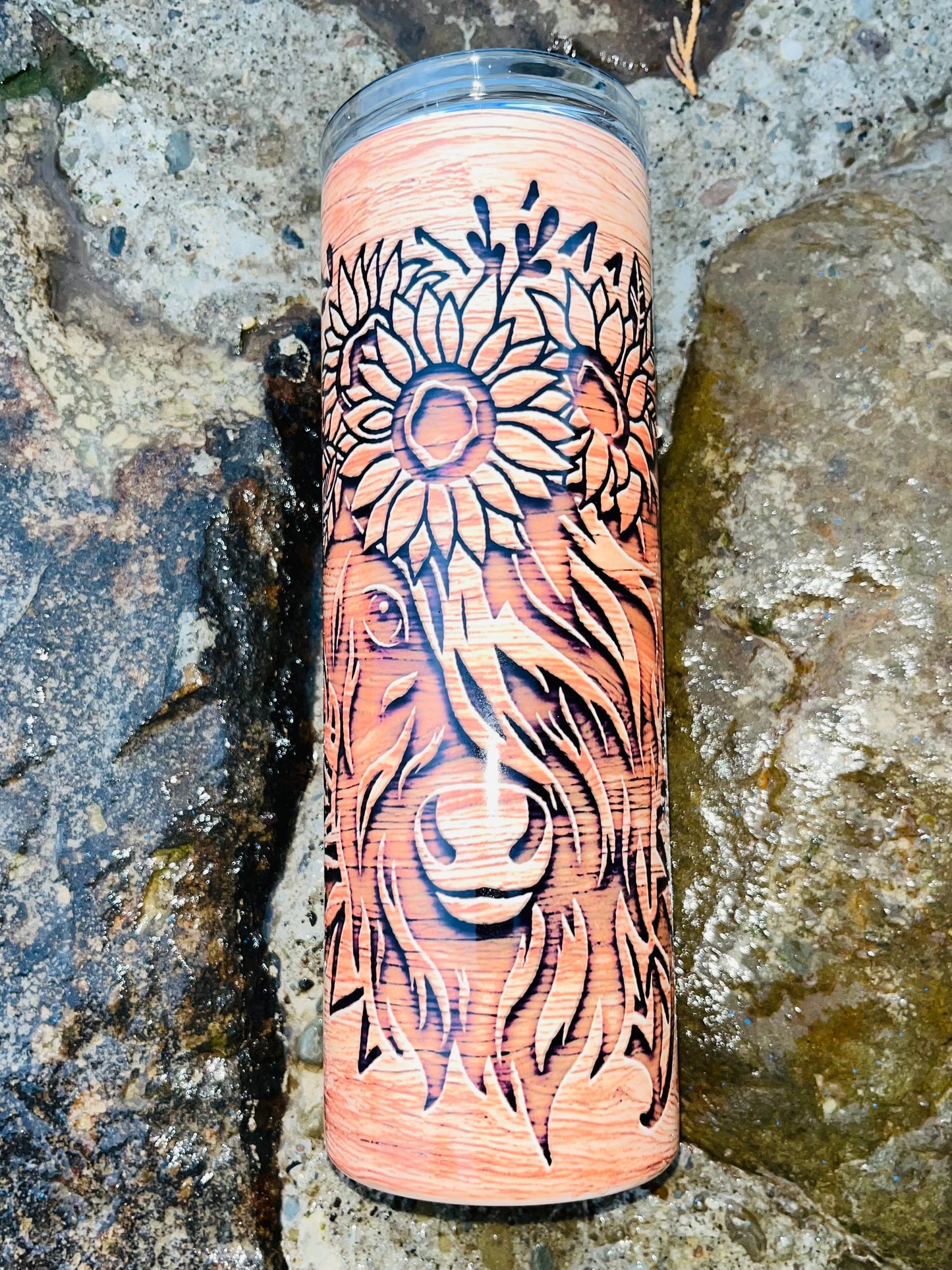 Wood Grain Highland Cow Tumbler